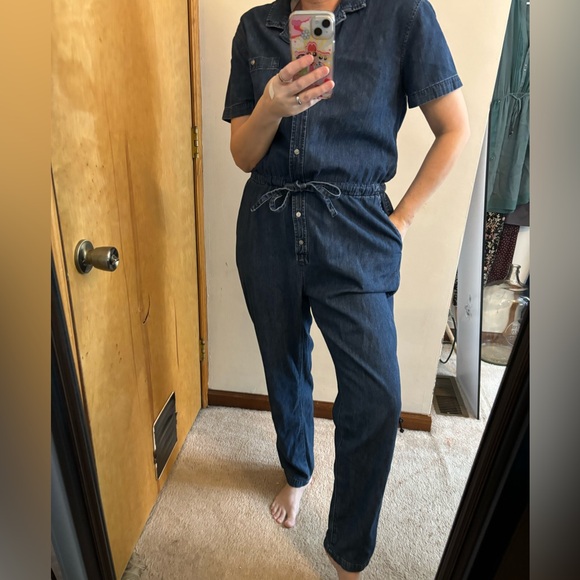 GAP Vintage One Piece Short Sleeve Denim Tie Waist Pantsuit - Picture 1 of 11